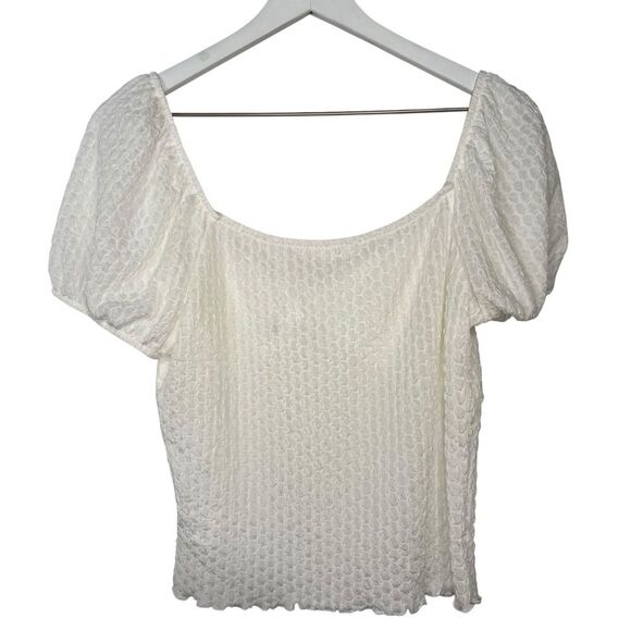 Lush Cropped Sweetheart Top Womens XL Ivory Cream Puffed Sleeve Textured Stretch - Picture 2 of 6